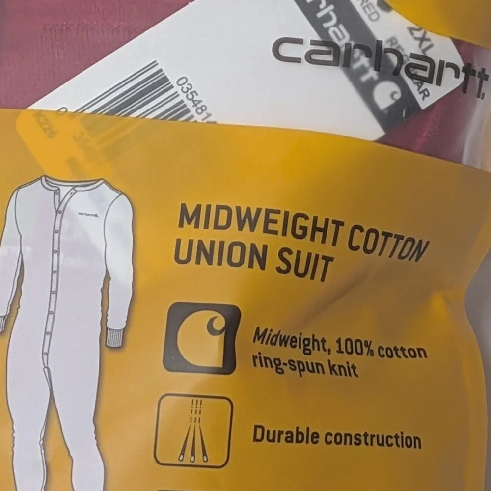 Carhartt K226 Midweight Union Suit Men's 2XL Regular Red NWT 100% Cotton